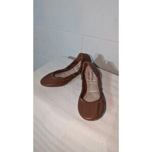 Faded Glory Soft Comfort Ballet Flats Brown Faux Leather Slip On Shoes 7.5 7 1/2